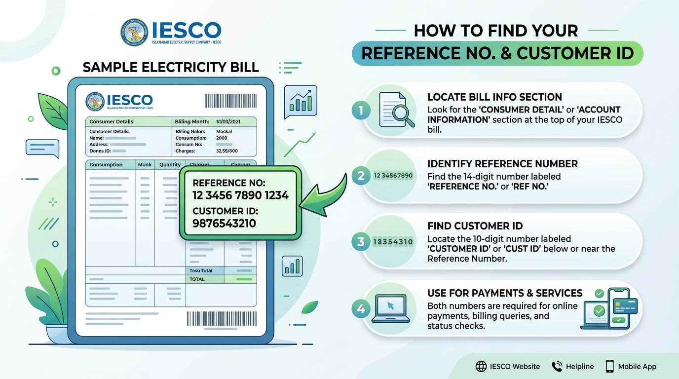 iesco bill check, iesco reference number guide, electricity bill customer id